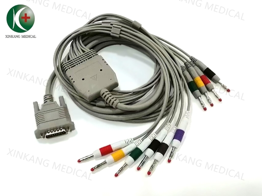Cable de ECG dividido médico de cobre estañado, 12 derivaciones, 1 metro de longitud