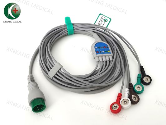 Compatible Hwatimes 6Pin one-piece Ecg 5leads snap AHA