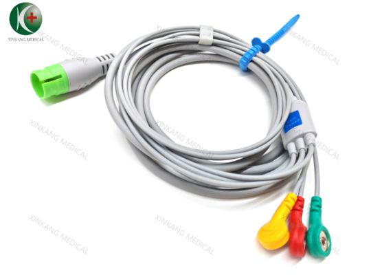 Compatible Mediana ECG Cable One-piece 3Leads Snap IEC