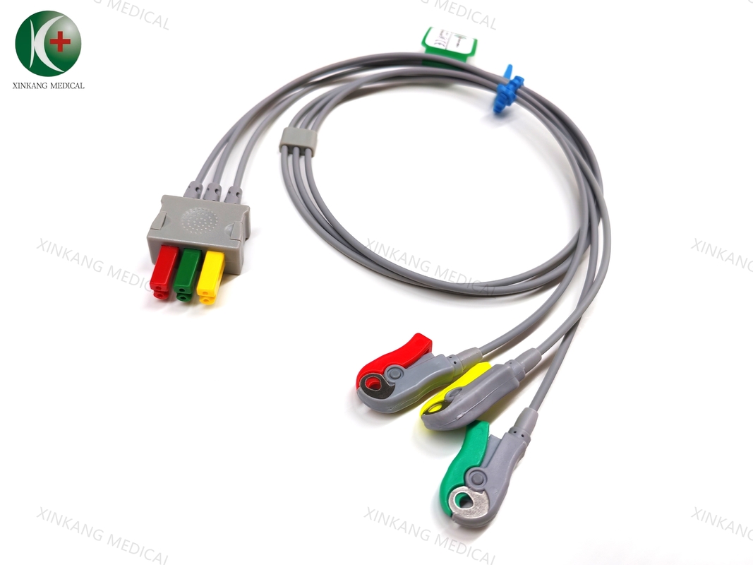 Cables de derivación de ECG de 3 derivaciones de TPU médico tipo clip para monitorización
