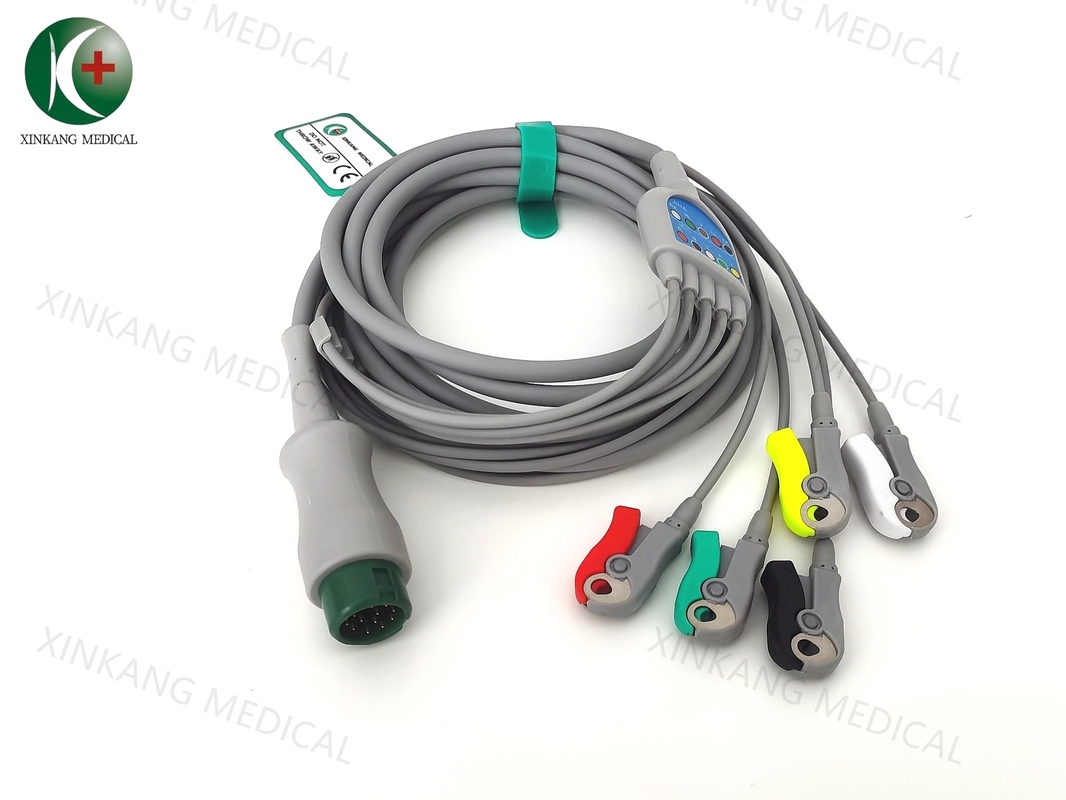 Compatible Mindray T5 ECG cable 12pin one-piece 5leads Clip IEC