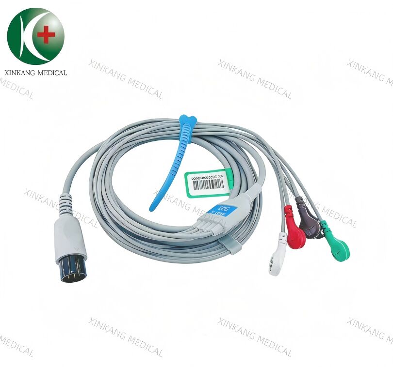 Compatible AAMI 6 Pin  ECG Cable 5 Leads Snap Type AHA