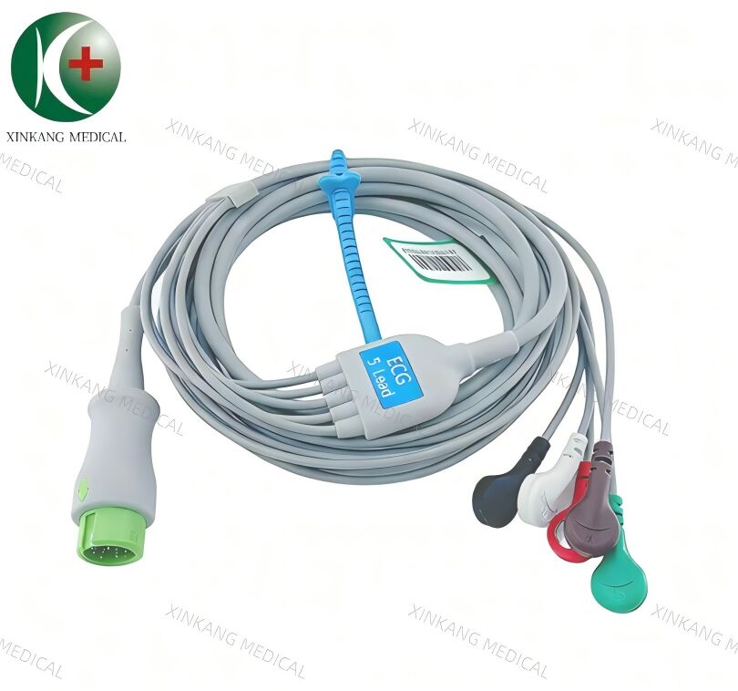 Compatible Edan X12 12 Pin  ECG Cable 5 Leads Snap Type AHA
