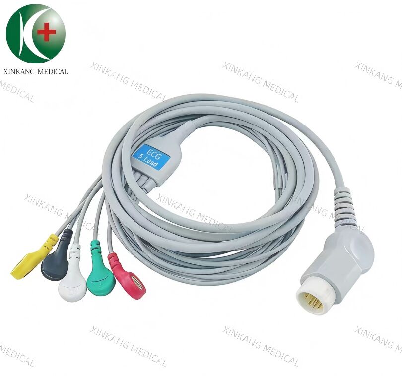 Compatible HP 12 Pin  ECG Cable 5 Leads Snap Type IEC