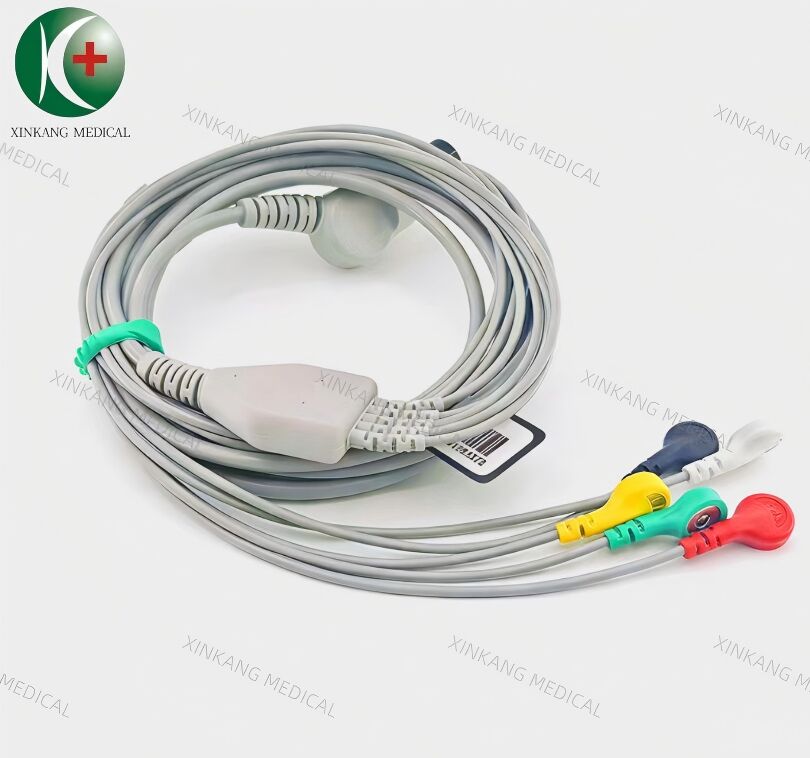Compatible AAMI 6 Pin  ECG Cable 5 Leads Snap Type IEC