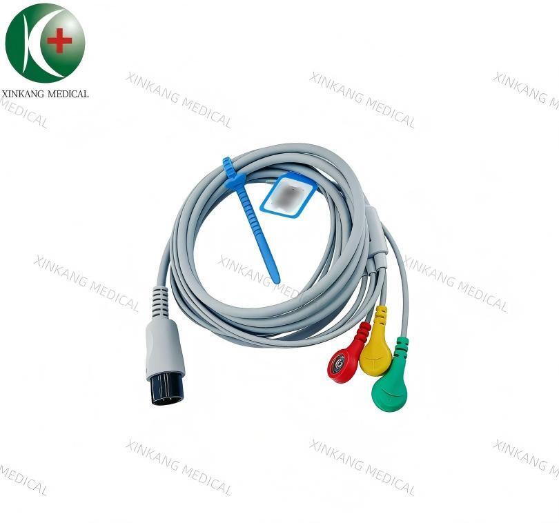 Compatible AAMI 6 Pin  ECG Cable 3 Leads Snap Type IEC