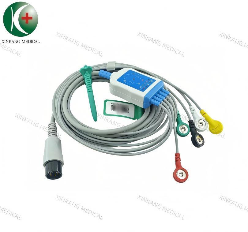 Compatible AAMI 6 Pin  ECG Cable 5 Leads Snap Type IEC